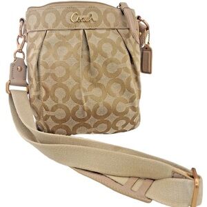 Coach Signature Monogram Beige & Gold Canvas Crossbody